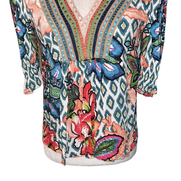 Anthropologie Bl^nk Stephanie Embroidered V-Neck Floral Ikat Top - XXS - Picture 6 of 16